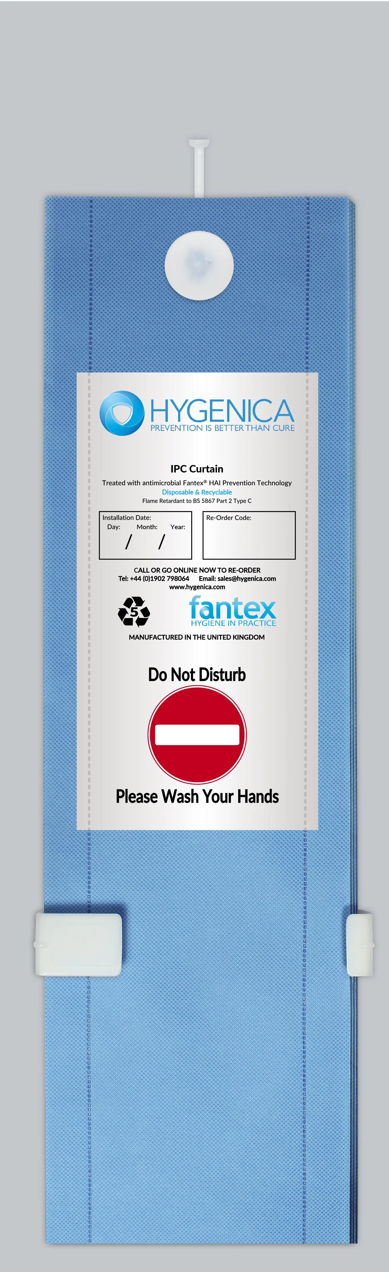 Hygenica - Anti Microbial Treated Fantex® IPC Disposable Cubicle Curtain - small (2400mm x 2000mm), multiple hook options