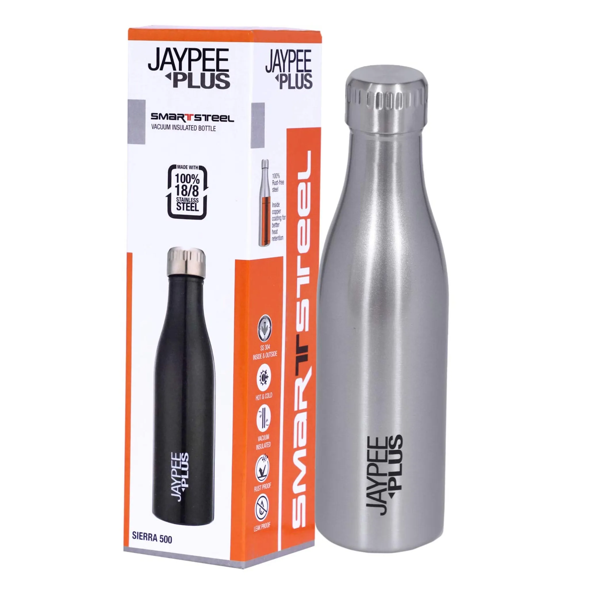 Jaypee Plus Sierra 500 Stainless Steel Water Bottle, 500 ml, Metallic