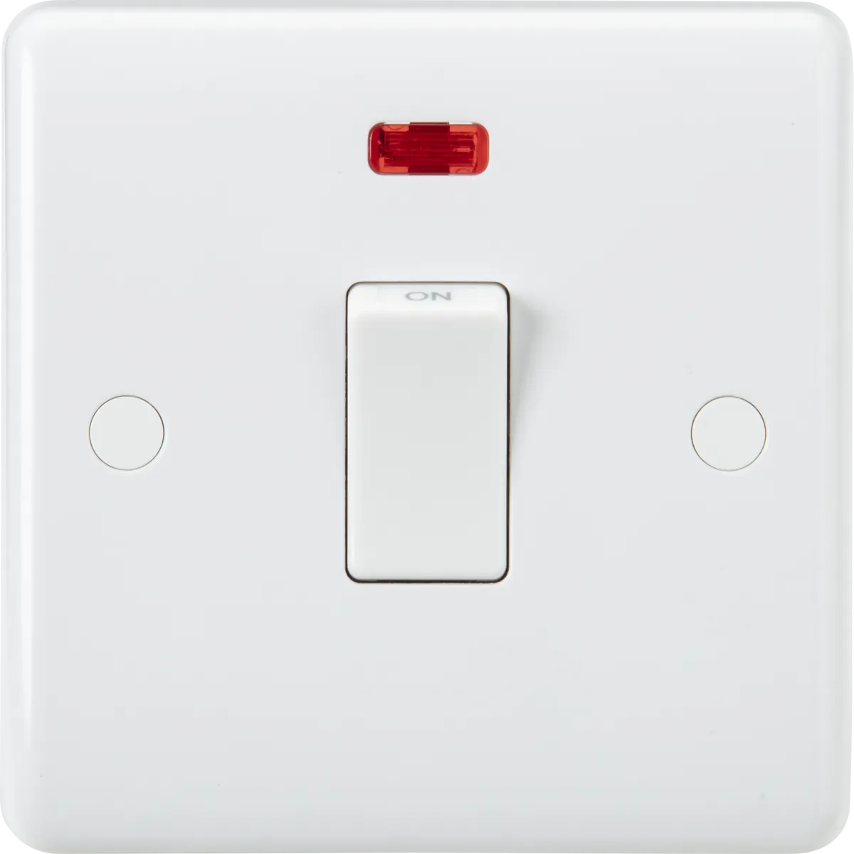 Knightsbridge CU8341NF White Curved Edge 20A 1G DP Switch with Neon & Flex Outlet from base