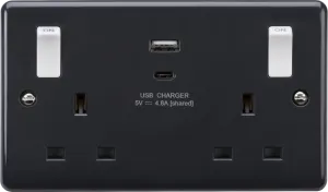 Knightsbridge PM9002 Part M 13A 2G Switched Socket with White Outboard Rockers   2xUSB (A C) 4.8A