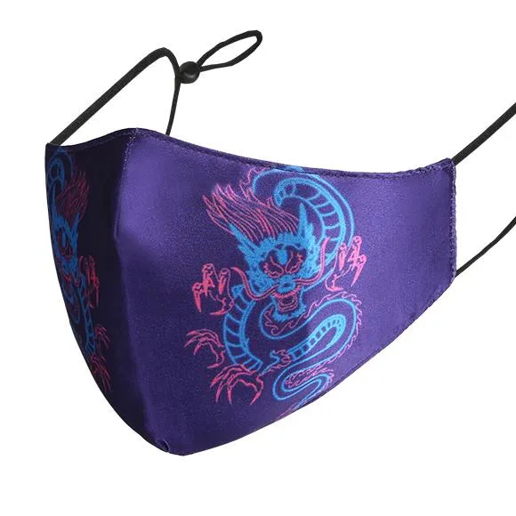 Kutehealth CHINESE MYTHS&LEGENDS Designed Printed Washable Mouth Cover with 3Pcs 5 Layers Filters -PURPLE DRAGON