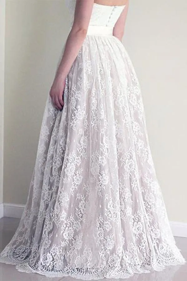 Lace A line Wedding Dresses,Sweetheart Neckline Strapless Wedding Gown,Cheap Bridal Dresses,SVD545