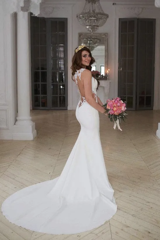 Lace See Through Mermaid Wedding Dresses,Sexy Long Wedding Gowns,Cheap Bridal Dresses,SVD535