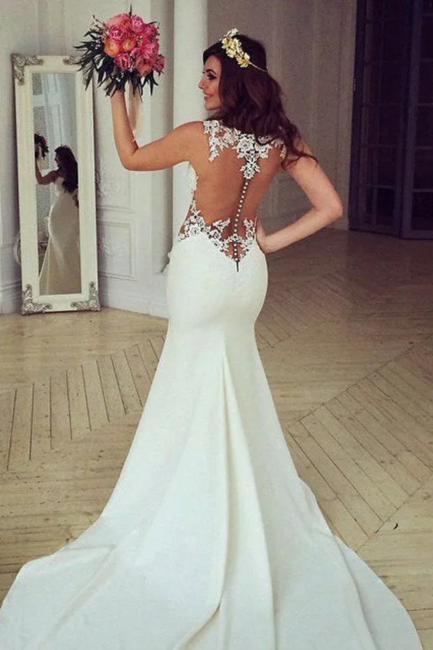 Lace See Through Mermaid Wedding Dresses,Sexy Long Wedding Gowns,Cheap Bridal Dresses,SVD535