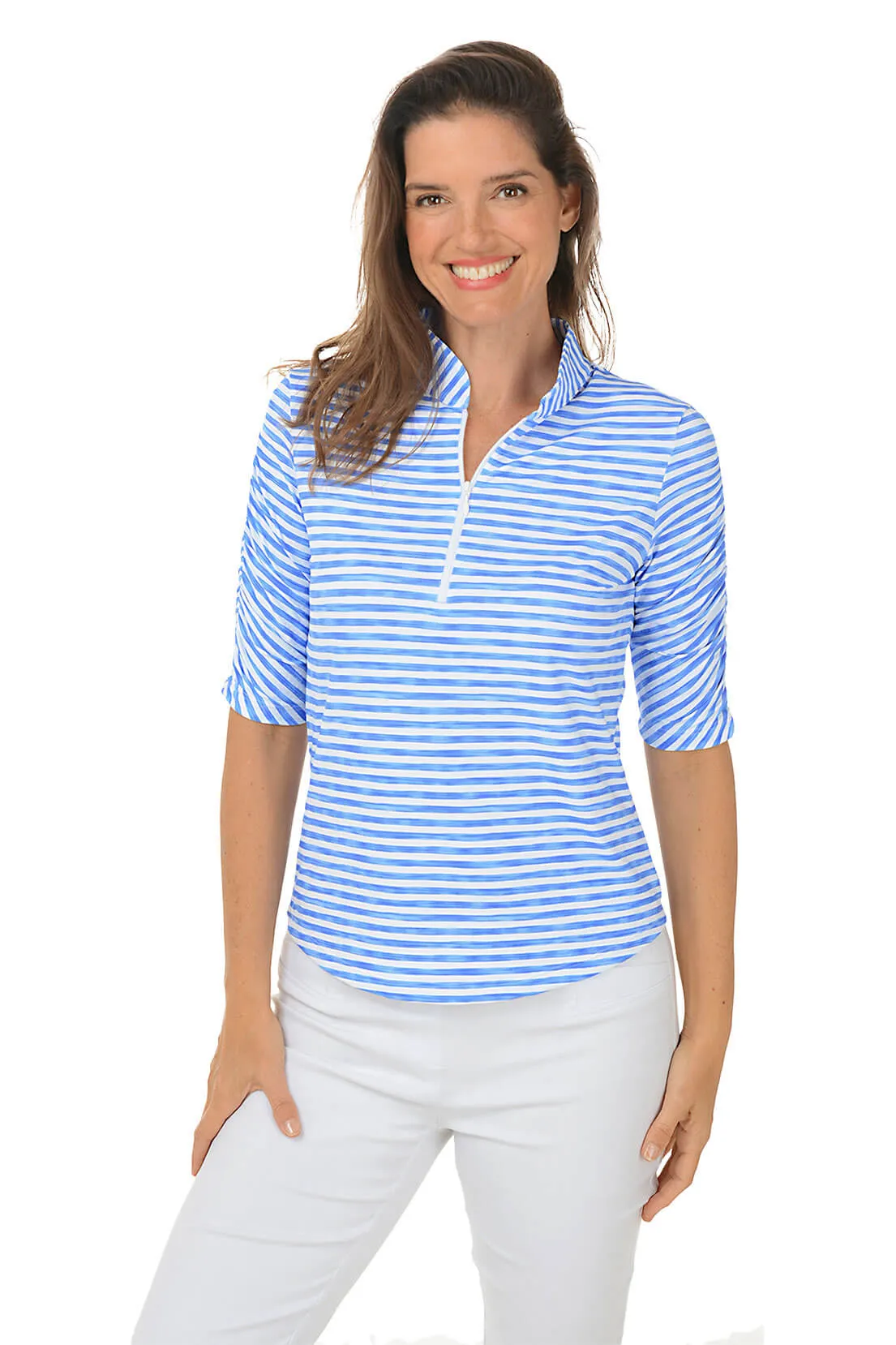 Landon Stripe UPF50  Mandarin Collar Sun Shirt