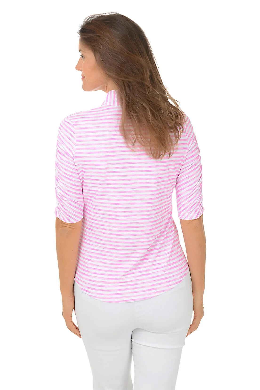 Landon Stripe UPF50  Mandarin Collar Sun Shirt