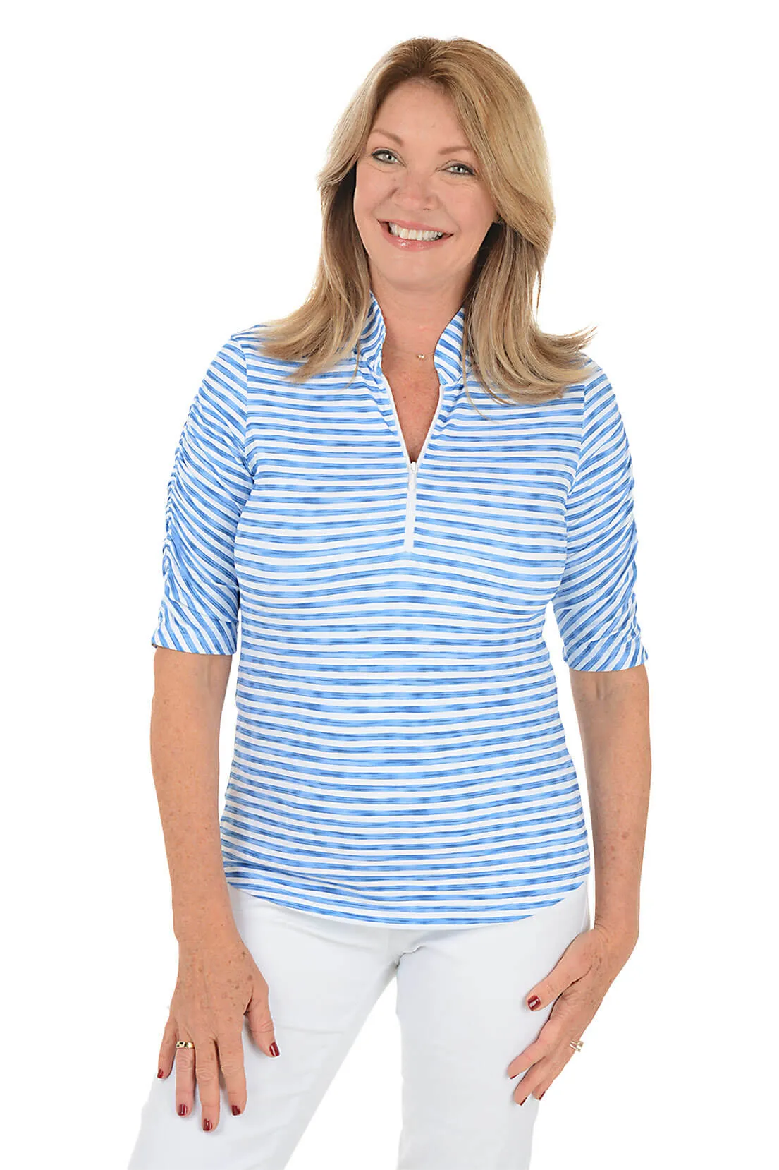 Landon Stripe UPF50  Mandarin Collar Sun Shirt