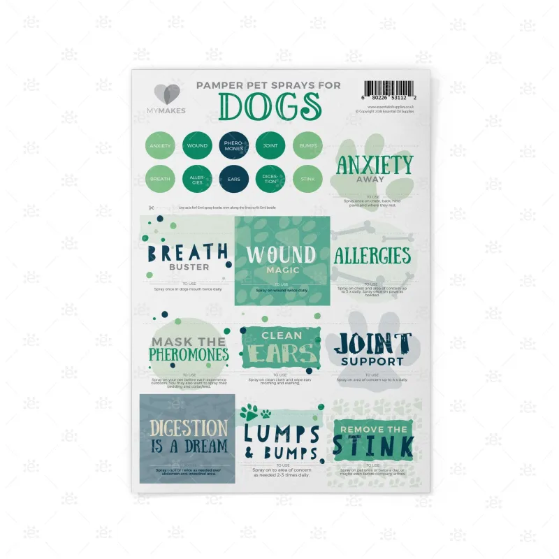 MyMakes : Pamper Pet Sprays for Dogs - Label Sheet
