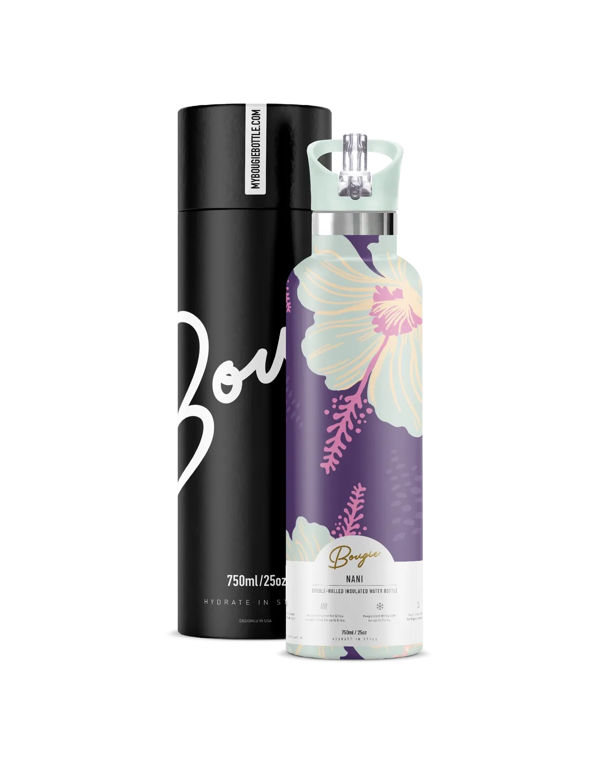 Nani | Hibiscus Flower 25 oz Insulated Water Bottle