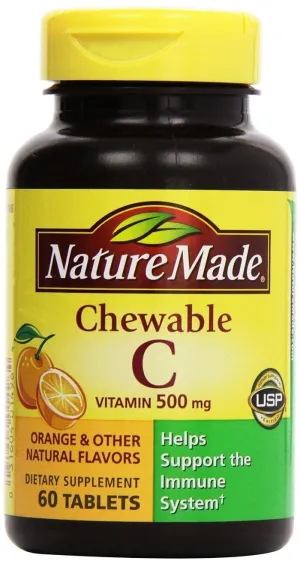 Nature Made - Vitamina C 500 mg, 120 comprimidos masticables (2 unidades de 60)