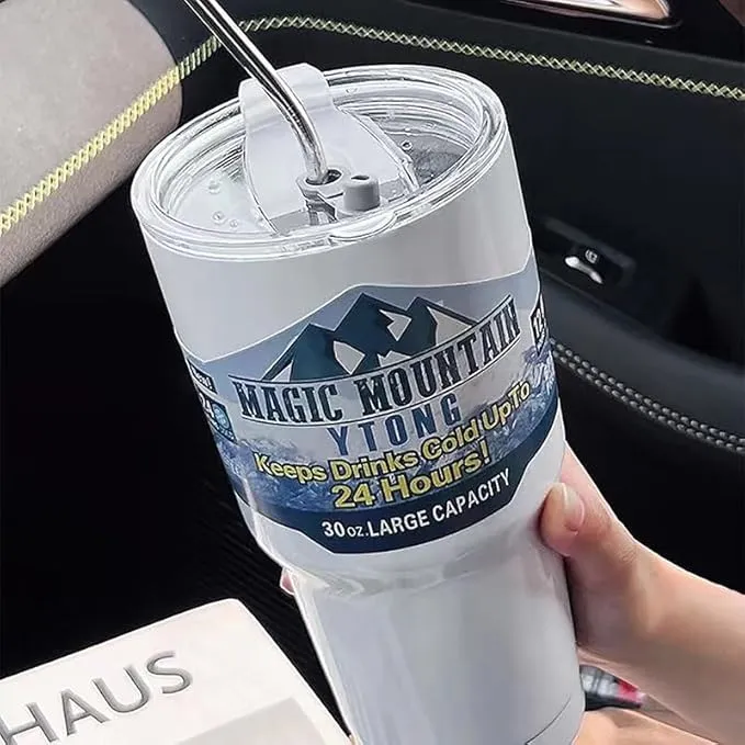 NEW 30oz Black Stainless Steel Water Bottle Thermos Tumbler Keep Drink Cold Hot Vacuum Flasks Mugs Coffee Cups Car Bottle, Straw Not Included
