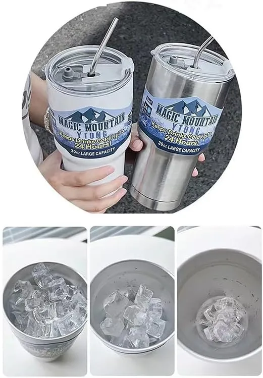 NEW 30oz Black Stainless Steel Water Bottle Thermos Tumbler Keep Drink Cold Hot Vacuum Flasks Mugs Coffee Cups Car Bottle, Straw Not Included