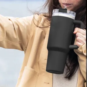 NEW FUNUS 40 oz Tumbler with Handle and Straw Lid | Insulated Reusable Leakproof Stainless Steel Water Bottle Travel Mug for hot & cold liquids - Black