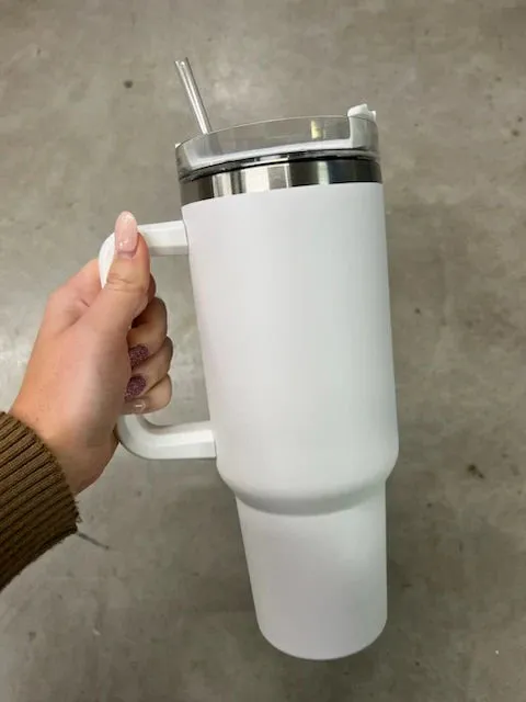 NEW FUNUS 40 oz Tumbler with Handle and Straw Lid | Insulated Reusable Leakproof Stainless Steel Water Bottle Travel Mug for hot & cold liquids - Light Grey