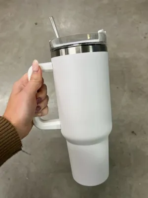 NEW FUNUS 40 oz Tumbler with Handle and Straw Lid | Insulated Reusable Leakproof Stainless Steel Water Bottle Travel Mug for hot & cold liquids - Light Grey