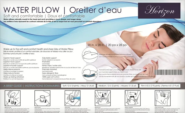 New Horizon Unisex Water Pillow - Soft Comfortable Hypo-Allergenic Thermally Insulated 20 x 28 Inch