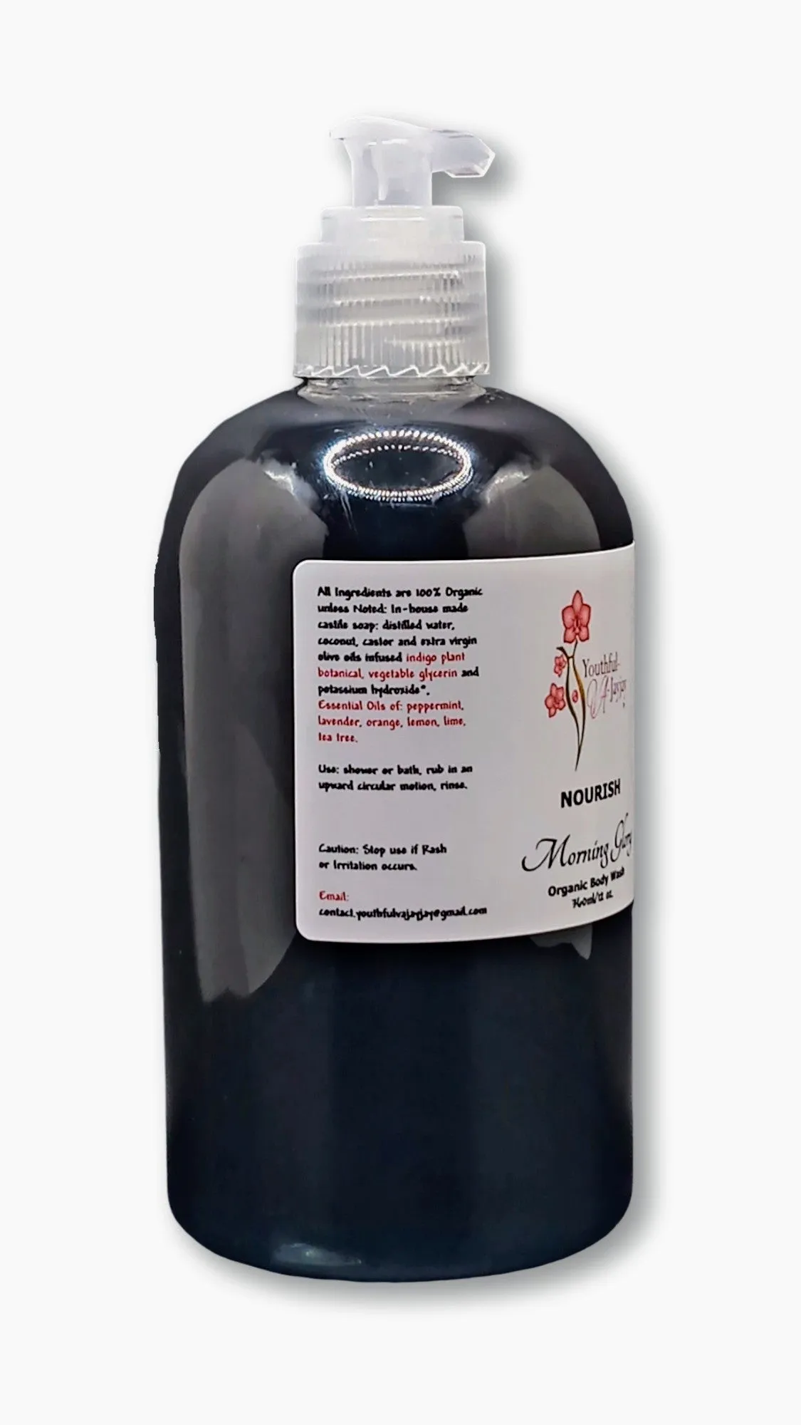 NOURISH: Morning Glory Organic Body Wash, Handcrafted, Antibacterial, 12oz.