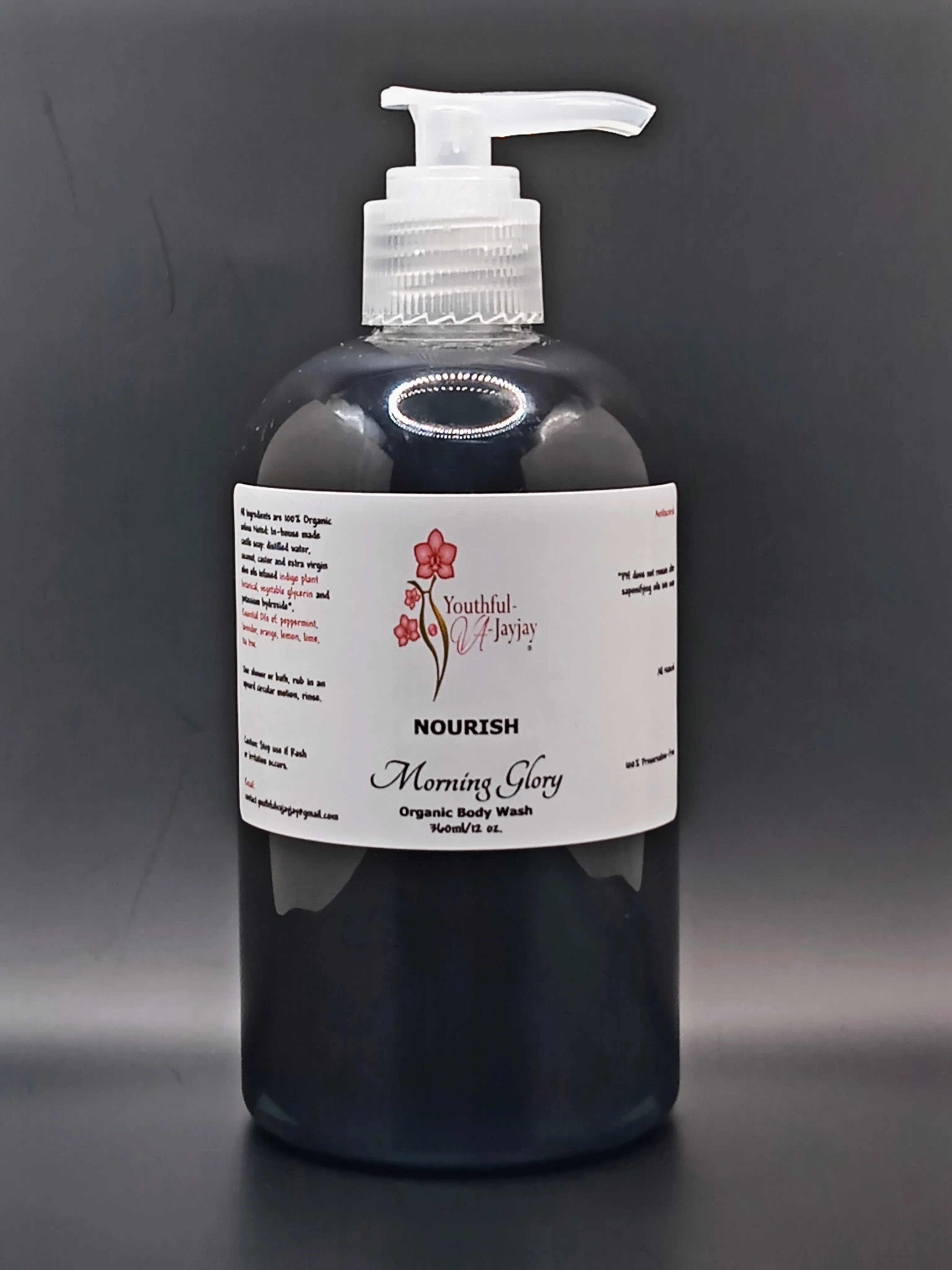NOURISH: Morning Glory Organic Body Wash, Handcrafted, Antibacterial, 12oz.