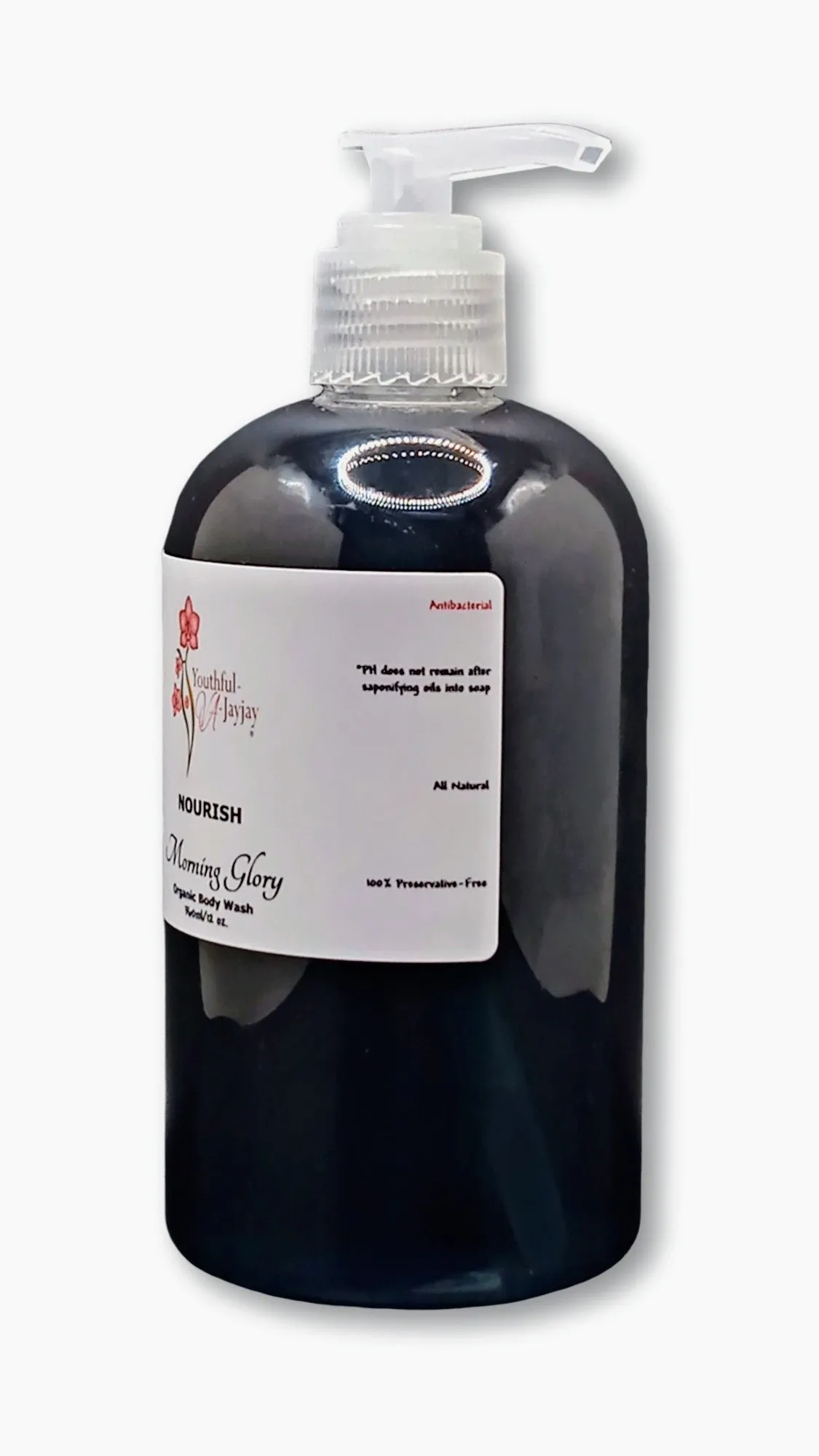 NOURISH: Morning Glory Organic Body Wash, Handcrafted, Antibacterial, 12oz.