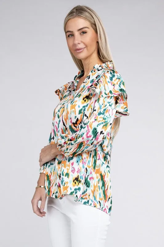 Nuvi Apparel Multicolor Print Ruffle Blouse