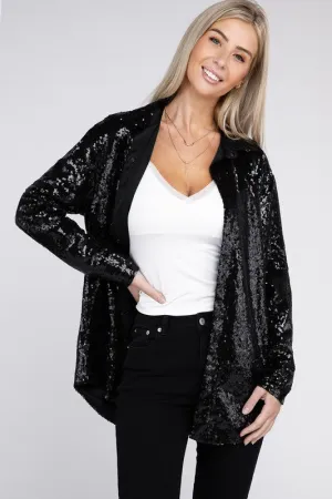 Nuvi Apparel Sequin Collared Button Up Shirt