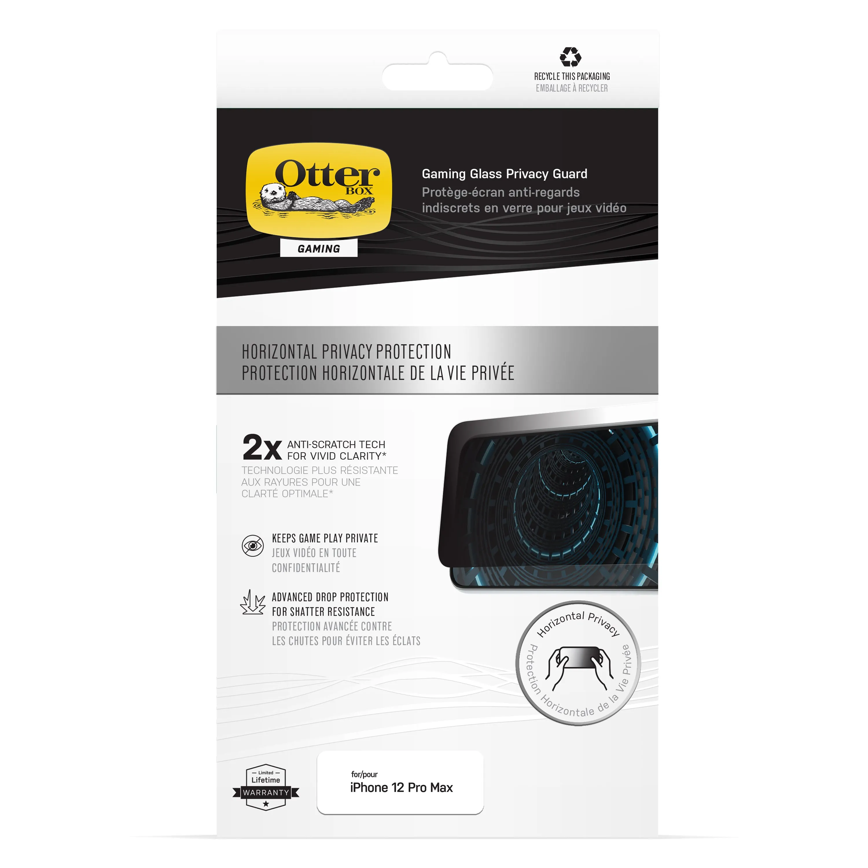 OtterBox -  iPhone 12 / iPhone 12 Pro Gaming Horizontal Privacy Guard - Glass Screen Protector