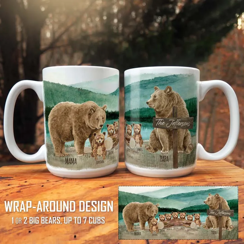Personalized Mama Bear Mug with Papa Bear and Cubs