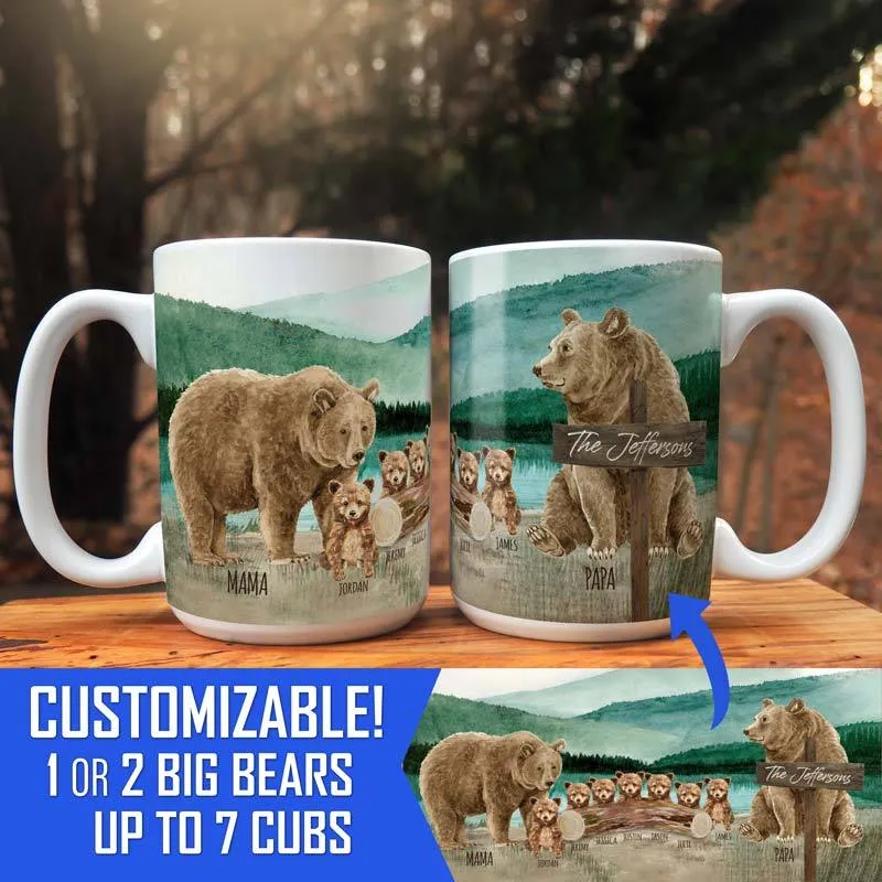 Personalized Mama Bear Mug with Papa Bear and Cubs
