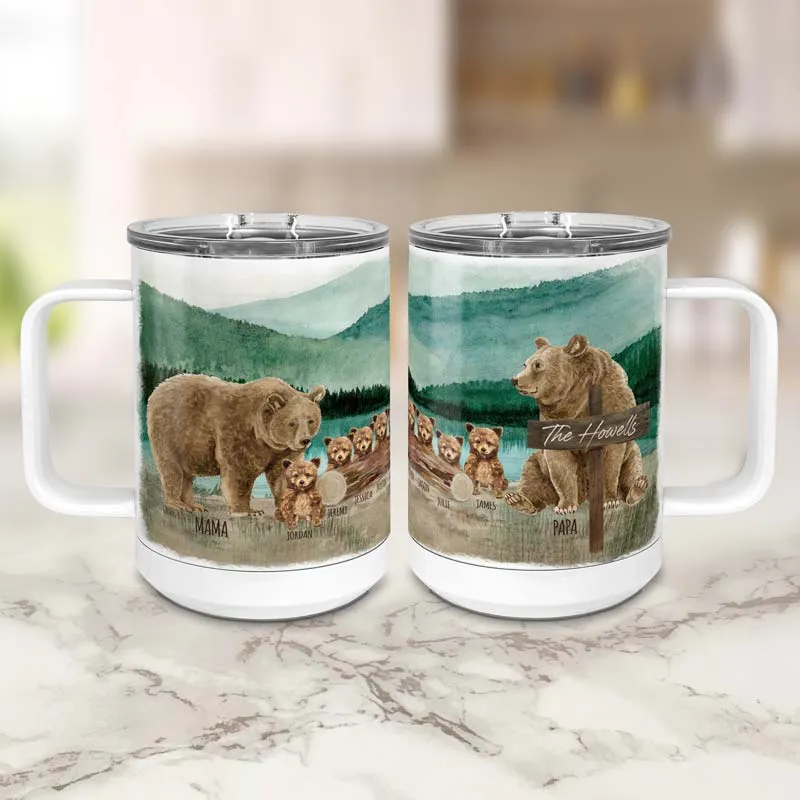 Personalized Mama Bear Mug with Papa Bear and Cubs