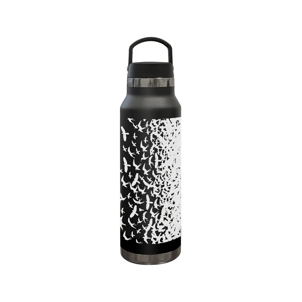 PRS 25oz Reusable Water Bottle, Birds Swarm, Black