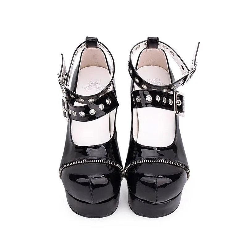 Punk Zipper Pu Buckle Shoes