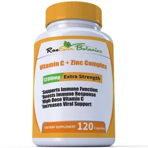 RaeSun Botanics cápsula de alta dosis de vitamina C   complejo de zinc para la salud de apoyo inmunológico, 120 cápsulas de 2 meses de suministro de cápsulas vegetales por RaeSun Botanics