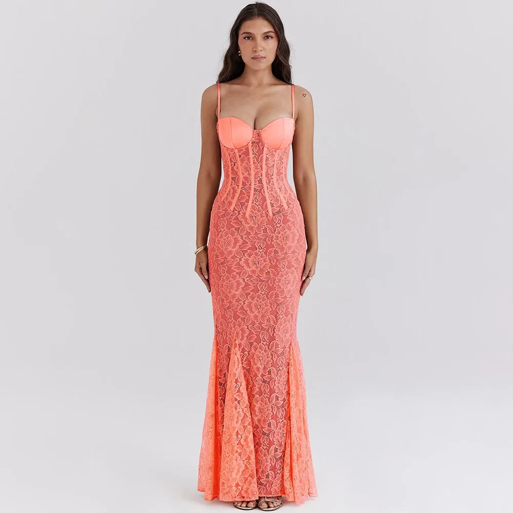 REALAIOT 2025 ins style New cross-border new slim-fit suspender dress sexy fashion lace backless dress
