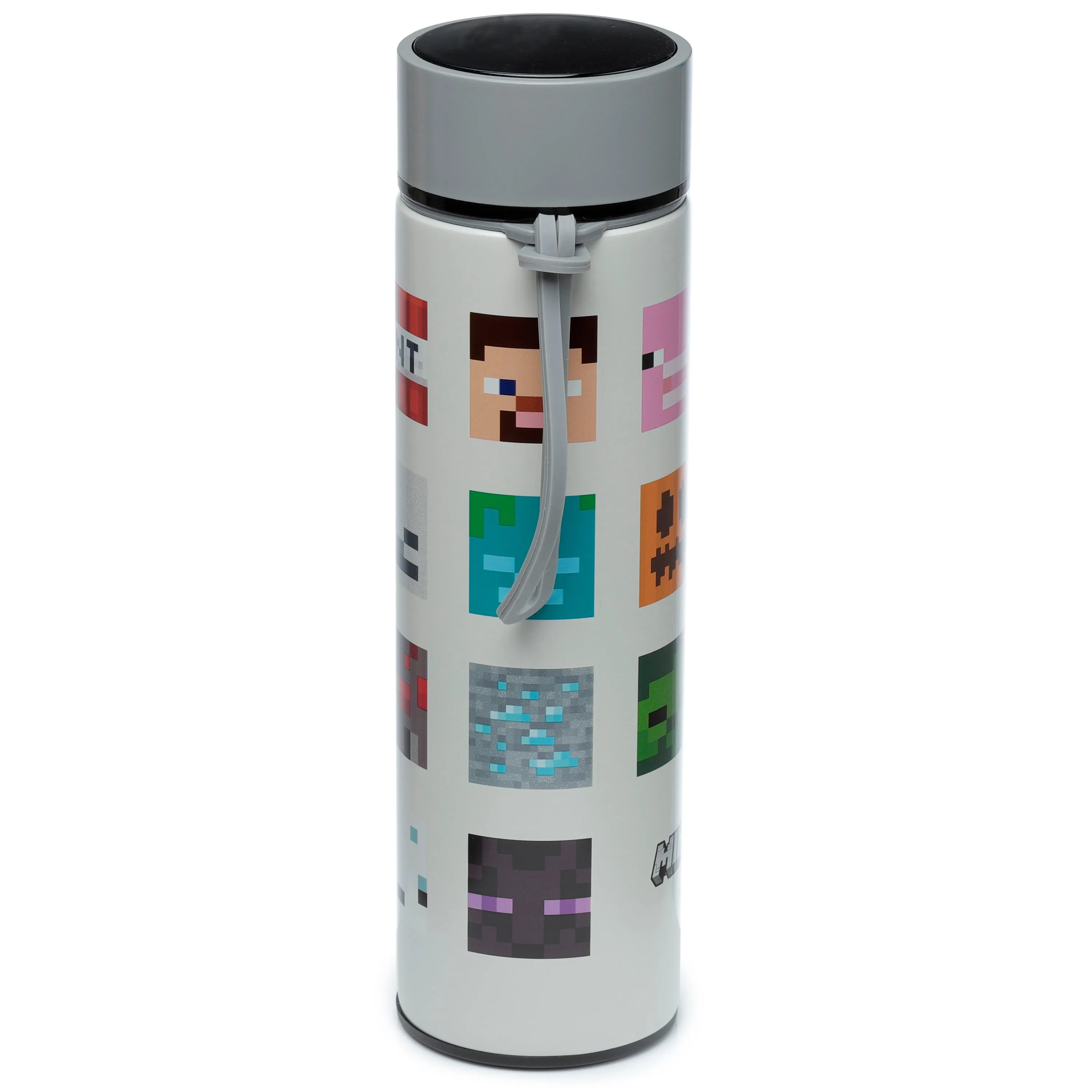 Reusable Stainless Steel Hot & Cold Insulated Drinks Bottle Digital Thermometer - Minecraft Faces