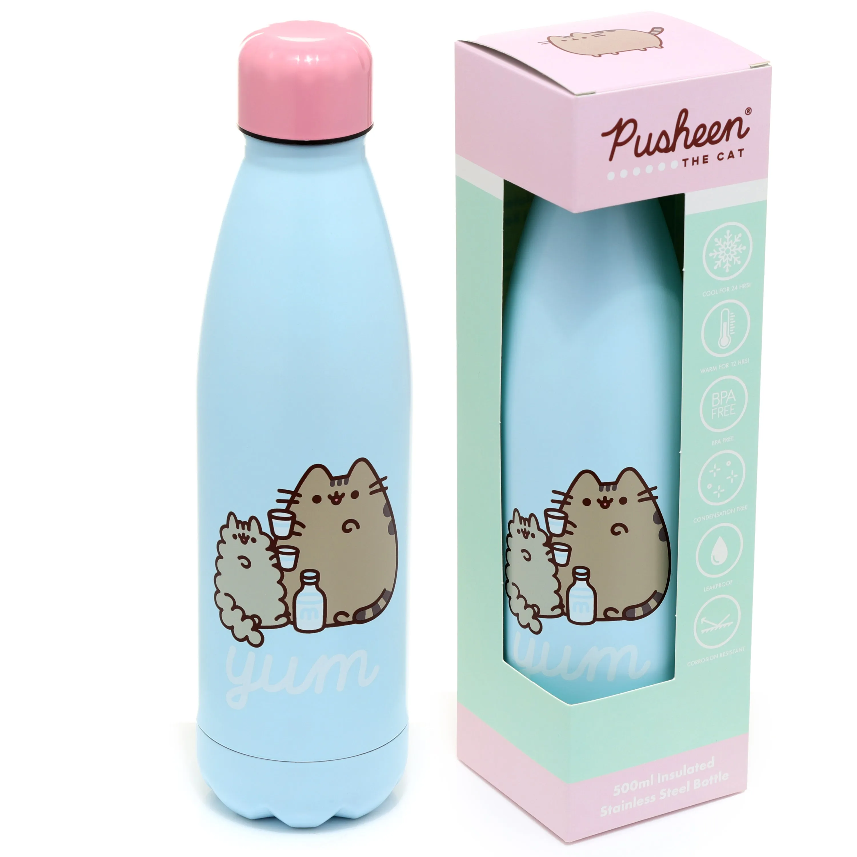 Reusable Stainless Steel Insulated Drinks Bottle 500ml - Pusheen the Cat Foodie