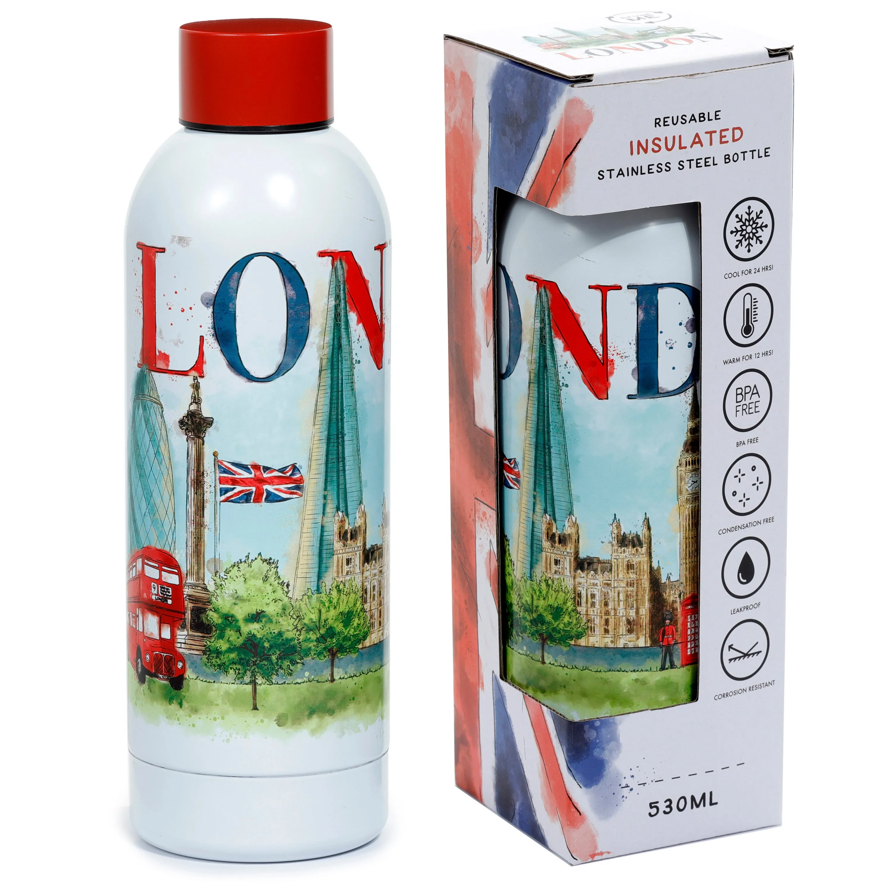Reusable Stainless Steel Insulated Drinks Bottle 530ml - London Tour
