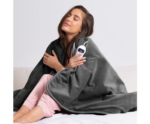 Royal Comfort Heated Faux Fur Throw Fleece Electric Blanket Double-Sided - Charcoal
