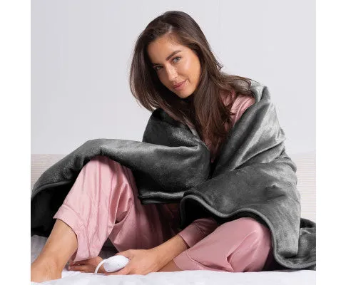 Royal Comfort Heated Faux Fur Throw Fleece Electric Blanket Double-Sided - Charcoal
