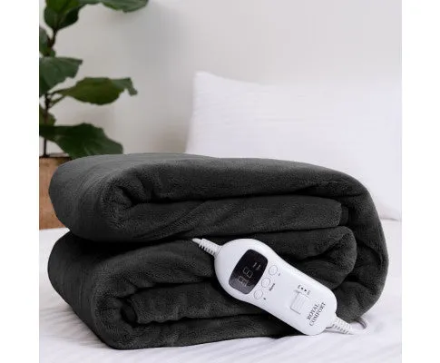 Royal Comfort Heated Faux Fur Throw Fleece Electric Blanket Double-Sided - Charcoal