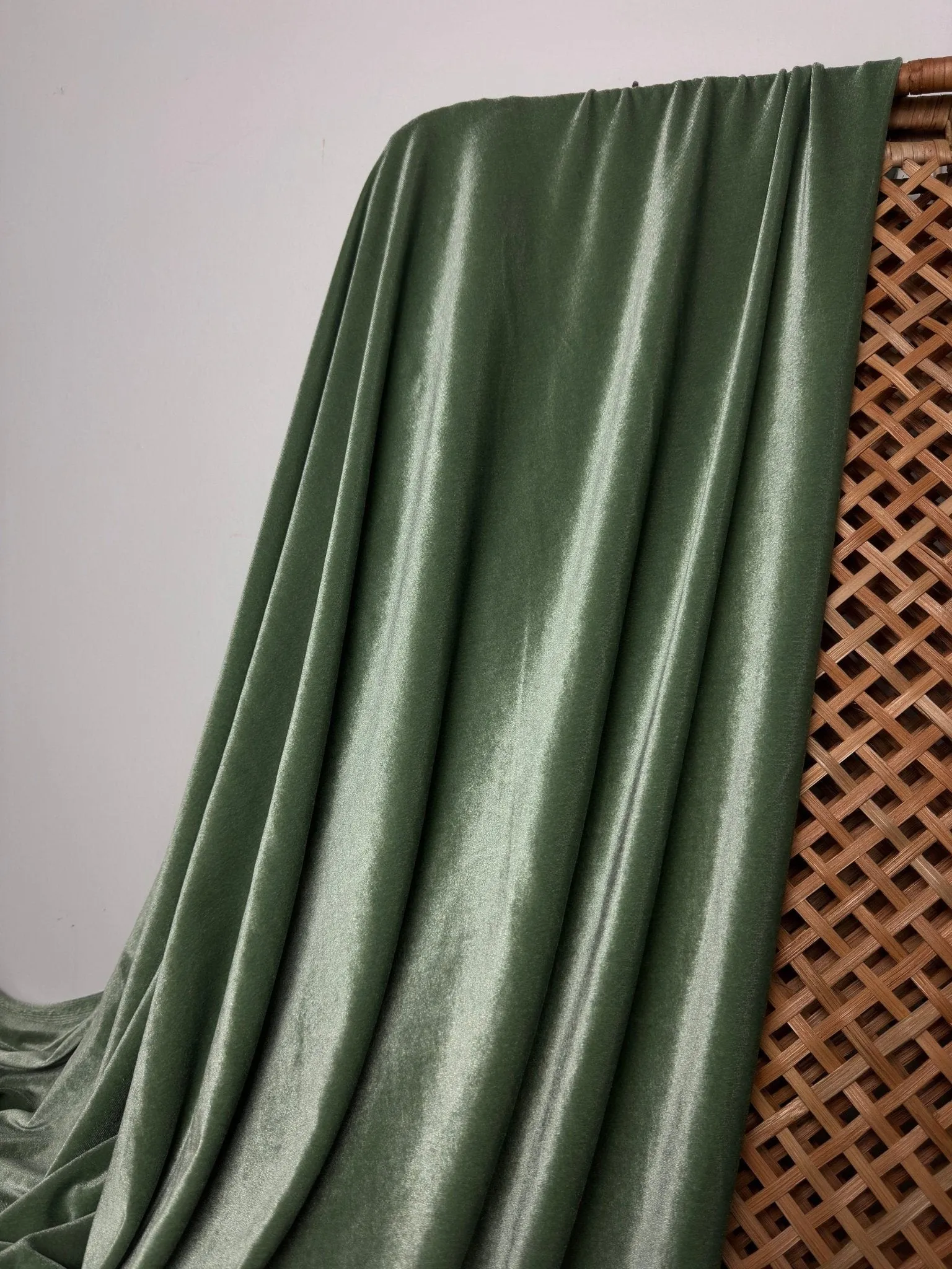 Sage Green Stretch Velvet Fabric By Yard Green Material Polyester Velvet Fabric for Bows Top Knots Head Wraps Scrunchies, Gowns Bridal Decor