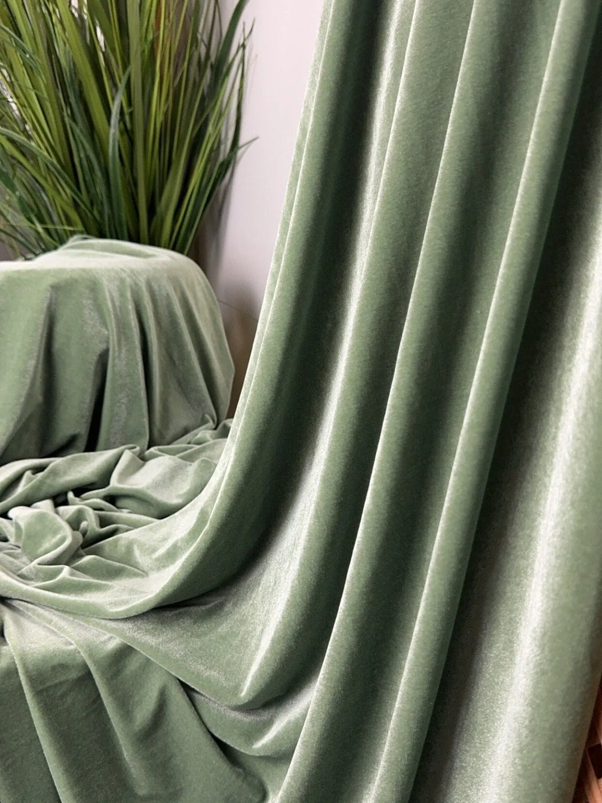 Sage Green Stretch Velvet Fabric By Yard Green Material Polyester Velvet Fabric for Bows Top Knots Head Wraps Scrunchies, Gowns Bridal Decor