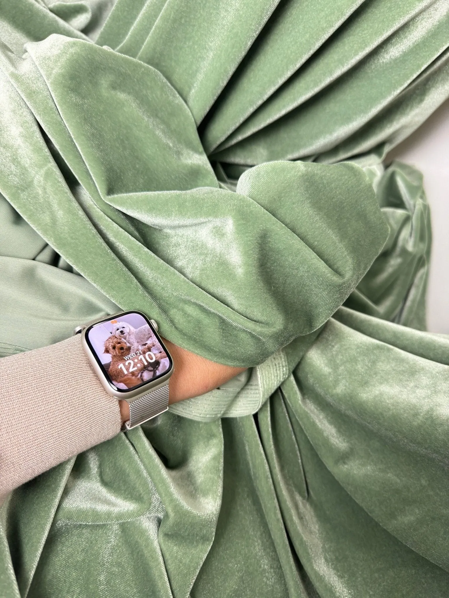 Sage Green Stretch Velvet Fabric By Yard Green Material Polyester Velvet Fabric for Bows Top Knots Head Wraps Scrunchies, Gowns Bridal Decor