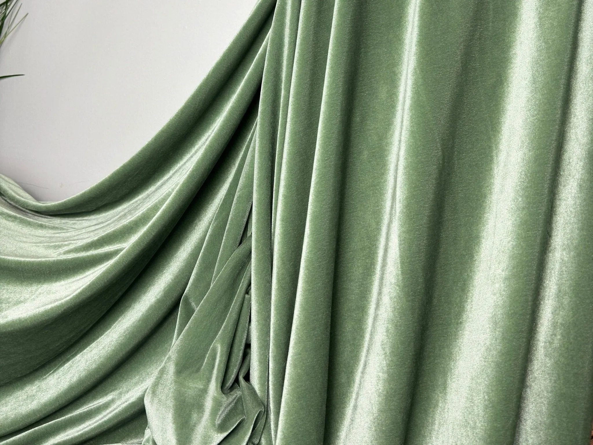 Sage Green Stretch Velvet Fabric By Yard Green Material Polyester Velvet Fabric for Bows Top Knots Head Wraps Scrunchies, Gowns Bridal Decor
