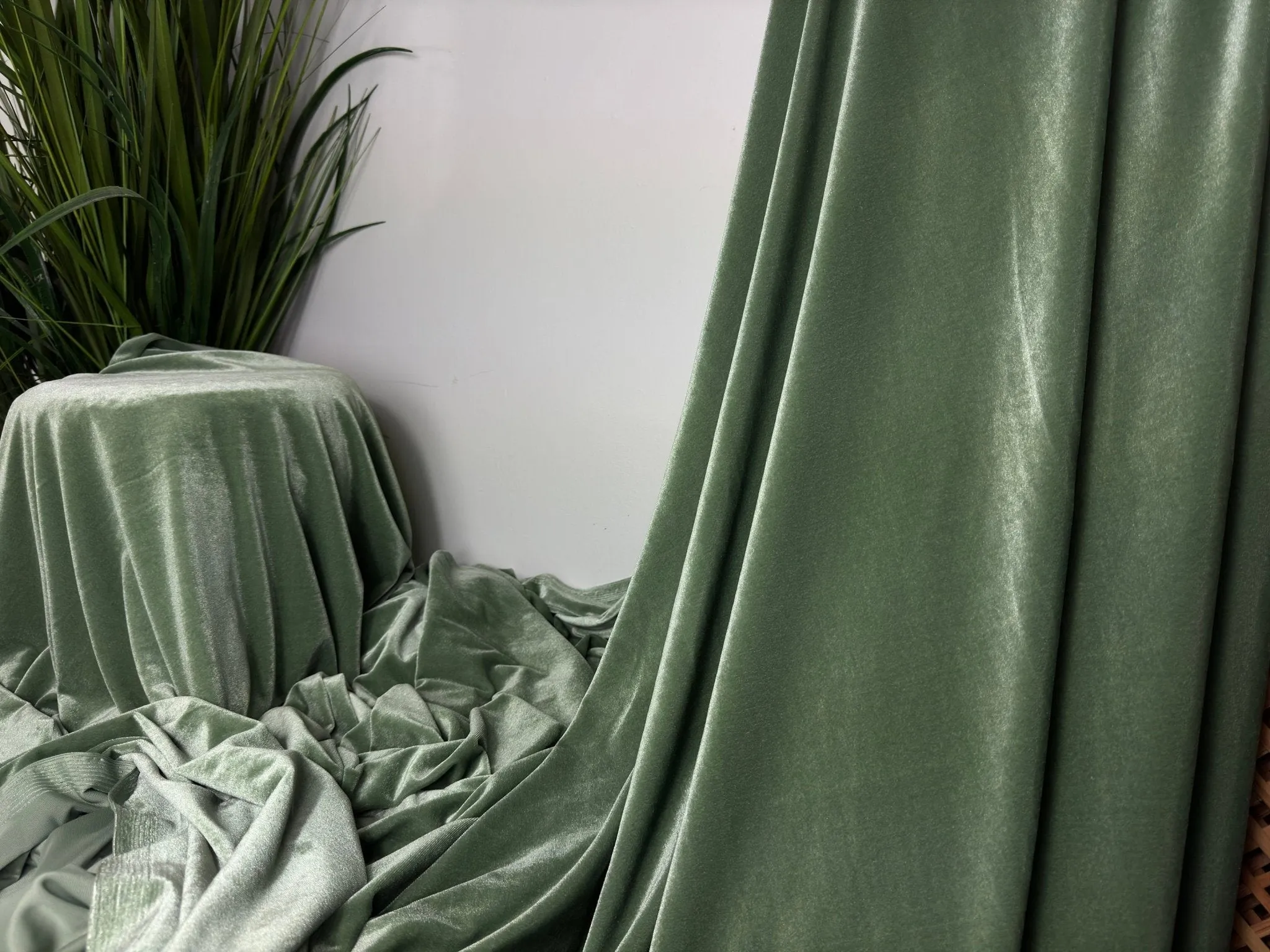 Sage Green Stretch Velvet Fabric By Yard Green Material Polyester Velvet Fabric for Bows Top Knots Head Wraps Scrunchies, Gowns Bridal Decor