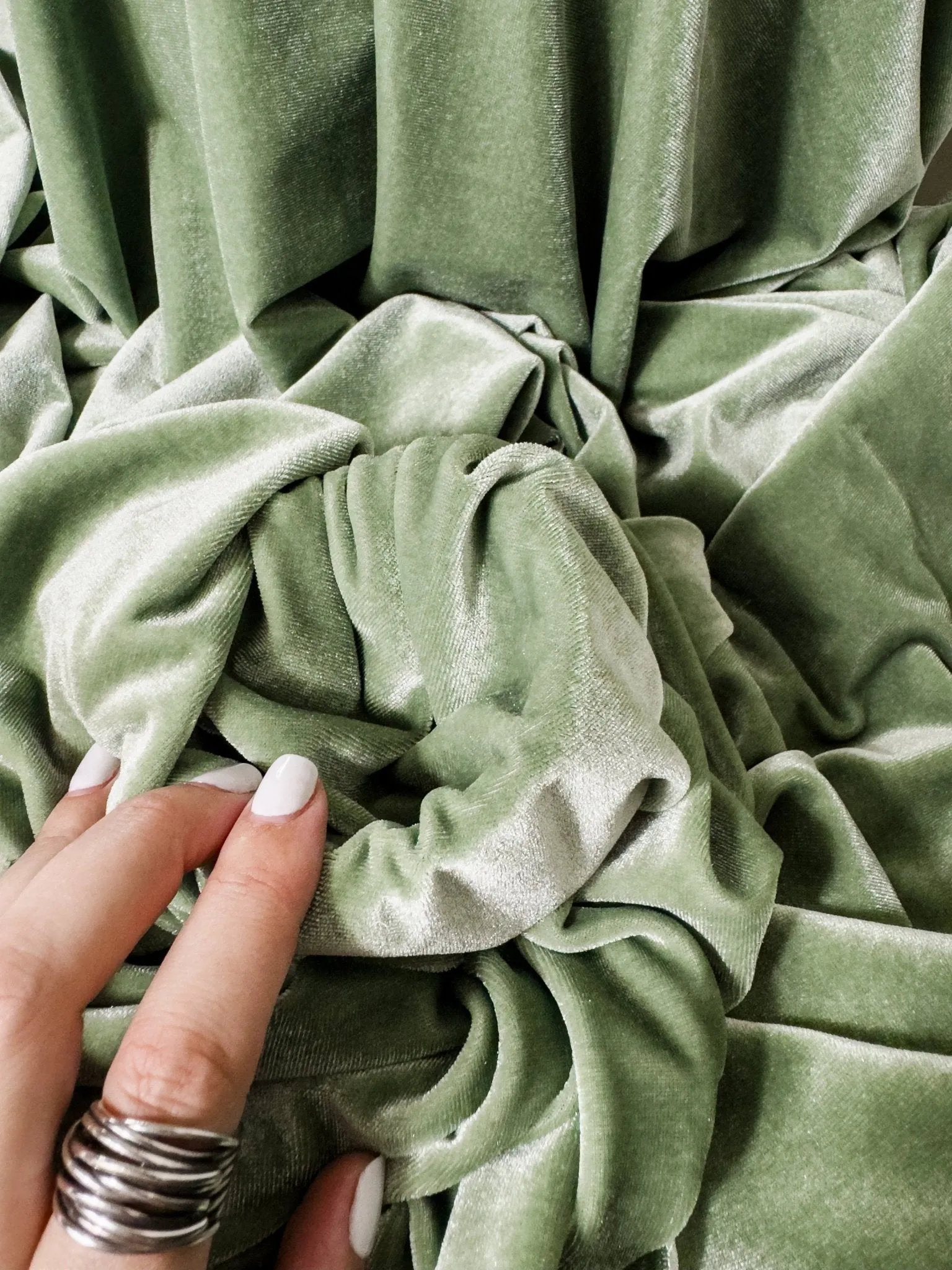 Sage Green Stretch Velvet Fabric By Yard Green Material Polyester Velvet Fabric for Bows Top Knots Head Wraps Scrunchies, Gowns Bridal Decor