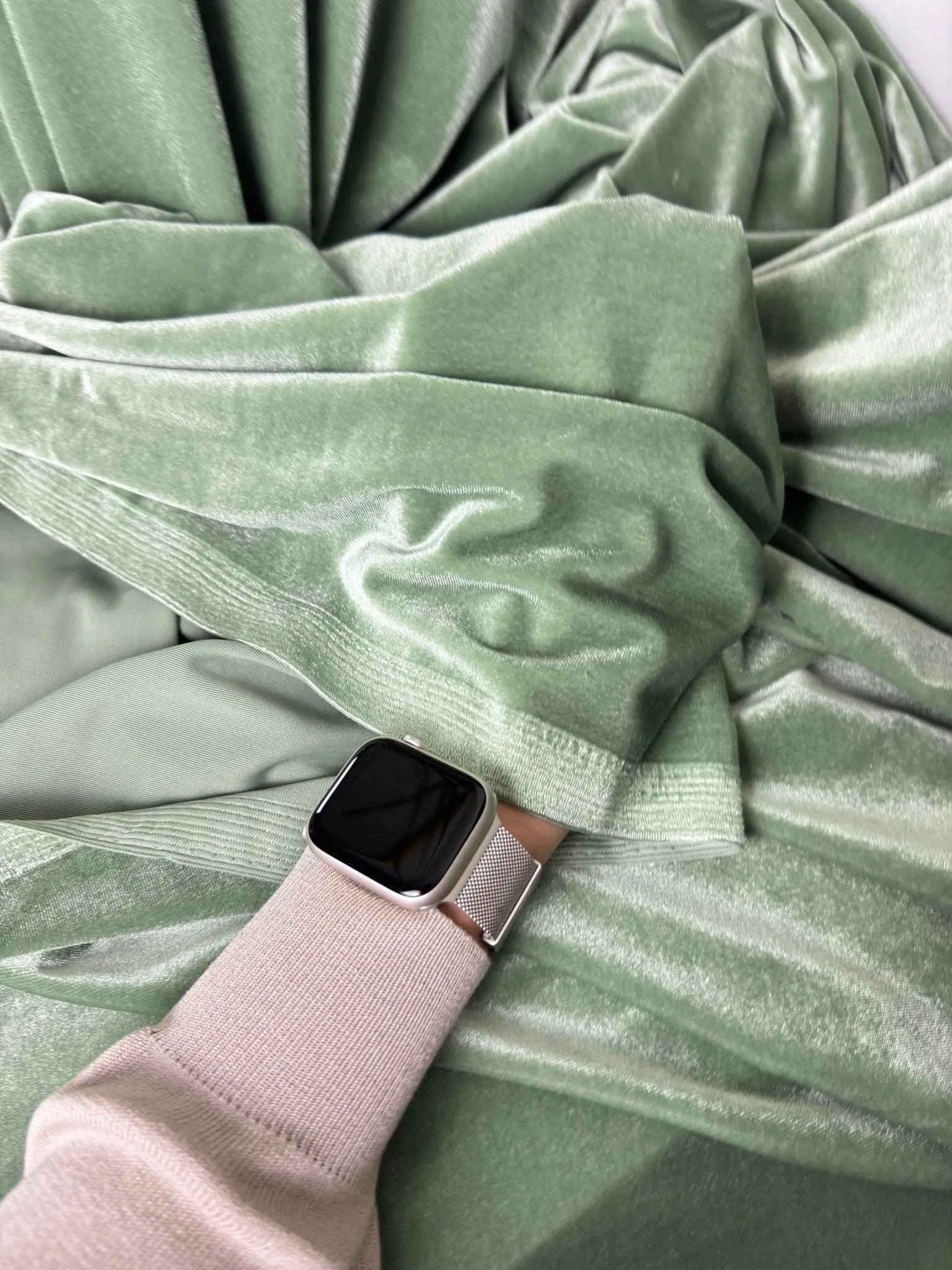 Sage Green Stretch Velvet Fabric By Yard Green Material Polyester Velvet Fabric for Bows Top Knots Head Wraps Scrunchies, Gowns Bridal Decor