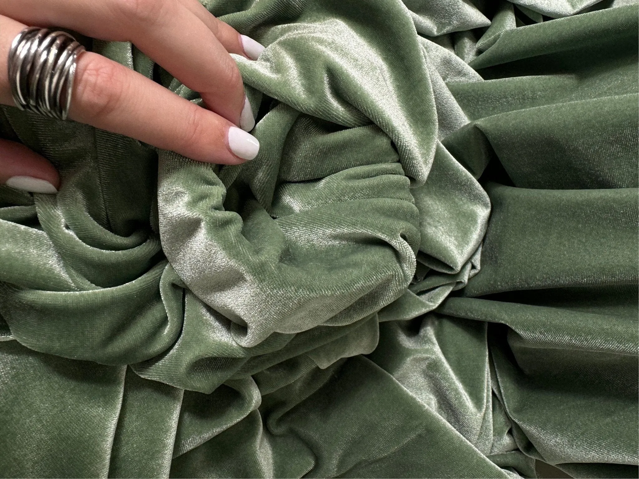 Sage Green Stretch Velvet Fabric By Yard Green Material Polyester Velvet Fabric for Bows Top Knots Head Wraps Scrunchies, Gowns Bridal Decor