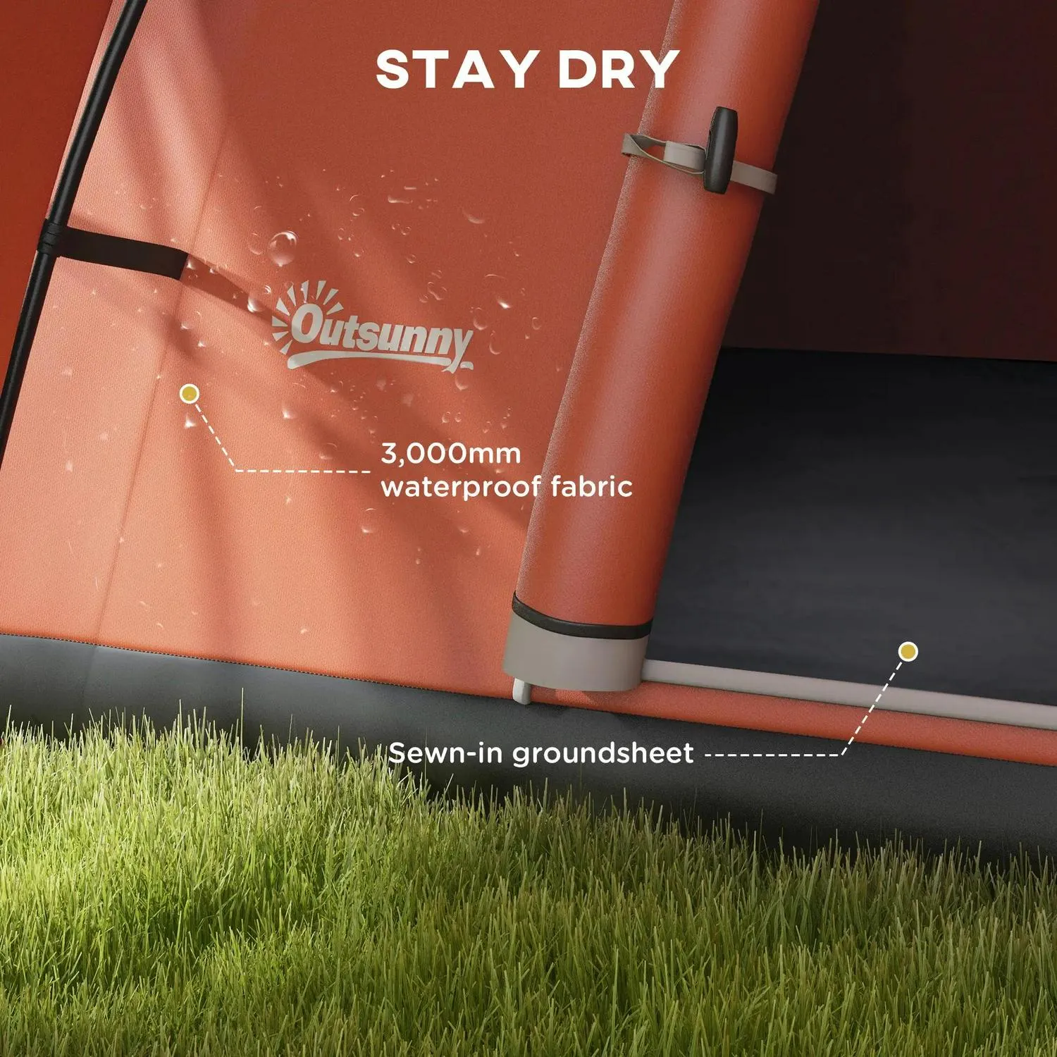 Sewn Bag, Portable And Groundsheet, Slashed prices 3000mm Outsunny Waterproof Family Instant access Man, Camping Orange 5-6 For Tent Porch With