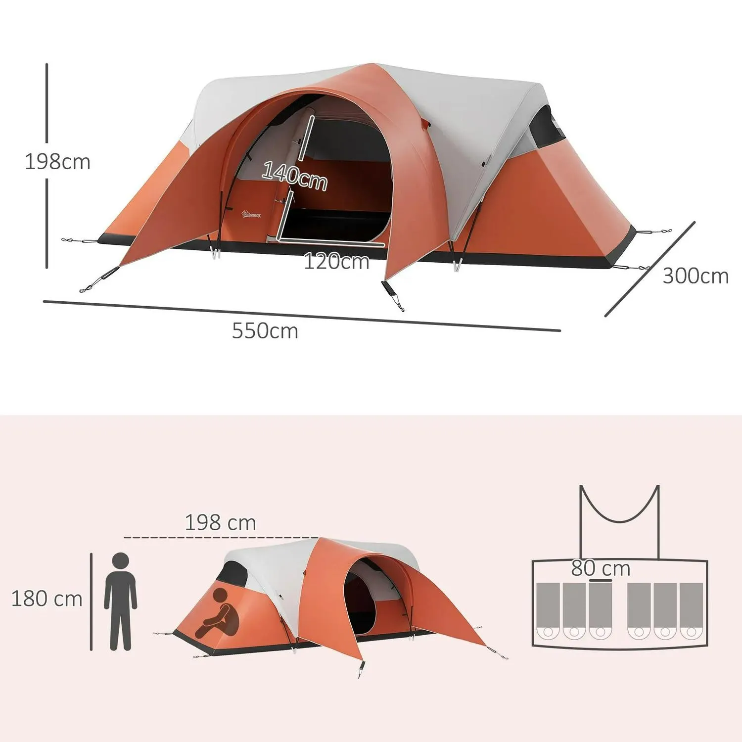 Sewn Bag, Portable And Groundsheet, Slashed prices 3000mm Outsunny Waterproof Family Instant access Man, Camping Orange 5-6 For Tent Porch With