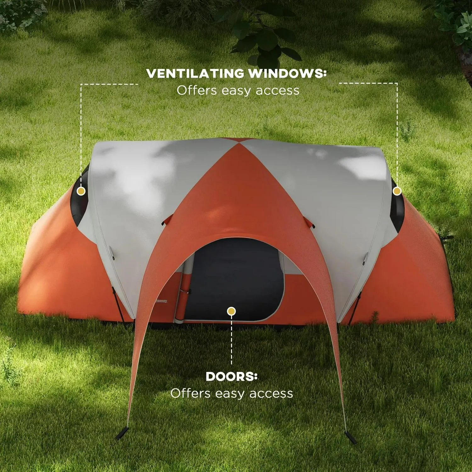 Sewn Bag, Portable And Groundsheet, Slashed prices 3000mm Outsunny Waterproof Family Instant access Man, Camping Orange 5-6 For Tent Porch With